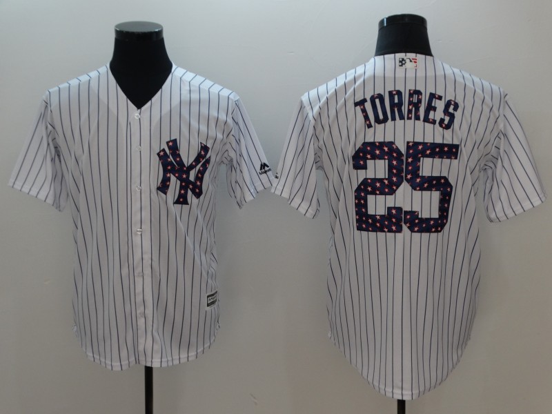 Men New York Yankees #25 Torres White Independent version Game MLB Jerseys